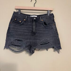 Top Shop Womens Washed Black Grey Distressed Denim Mom Shorts Size 8